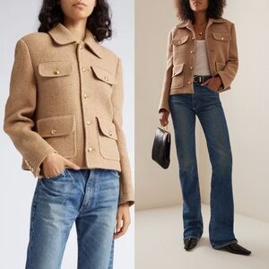 NILI LOTAN Paloma Cotton-Blend Tweed Jacket Camel Sz S